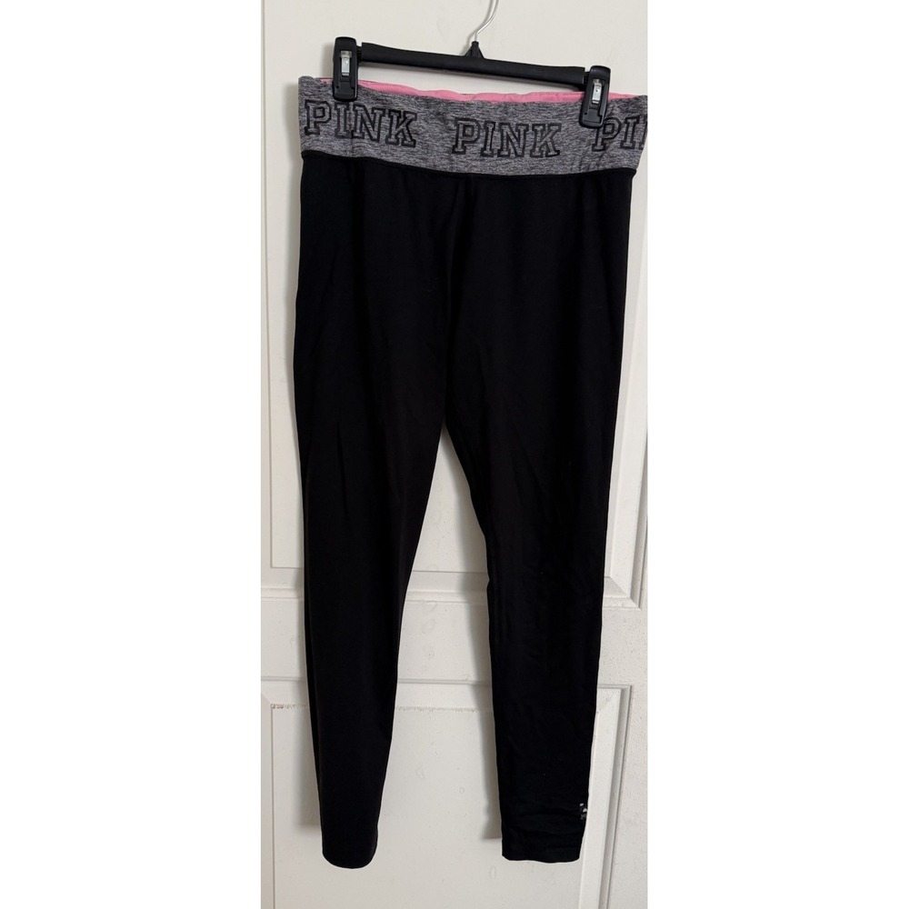 Victoria's Secret PINK Leggings Yoga Womens Medium Logo Spellout Waistband